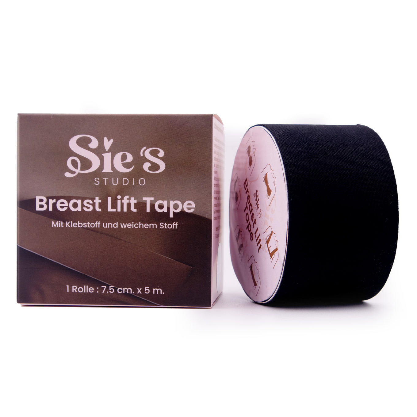 Brust Lift Tape Schwarz – starke Klebekraft & weicher Stoff, 7,5 cm x 5 m, Verpackung und Rolle von Sie’s Studio