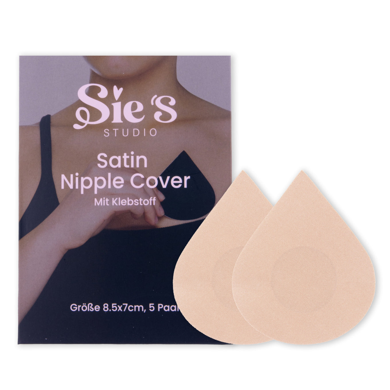 Selbstklebende Satin Nipple Covers in Tropfenform – nude, 5 Paar pro Packung, ideal fuer diskrete Abdeckung unter freizuegiger Kleidung
