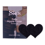 Fashion Nipple Covers in schwarzer Glitzer-Herzform – selbstklebend, 3 Paar pro Packung, ideal fuer Partys, Clubbing & auffaellige Looks